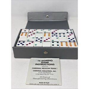 Vintage Double Nine Dominoes Set By Cardinal In Gray Vinyl Case With Rules